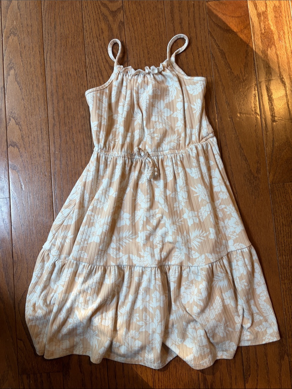 Girls' Cream Floral Tiered Summer Dress with Adjustable Straps